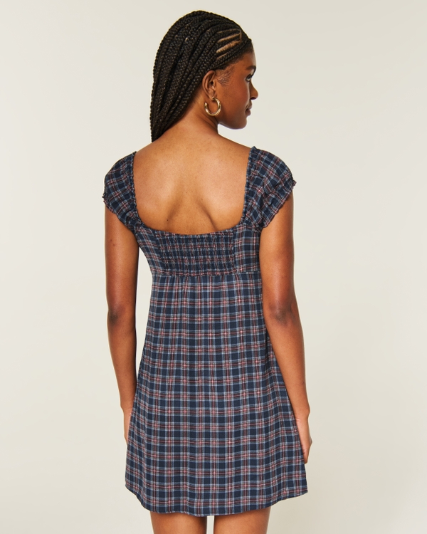 Crepe Mini Dress, Navy Plaid view 2