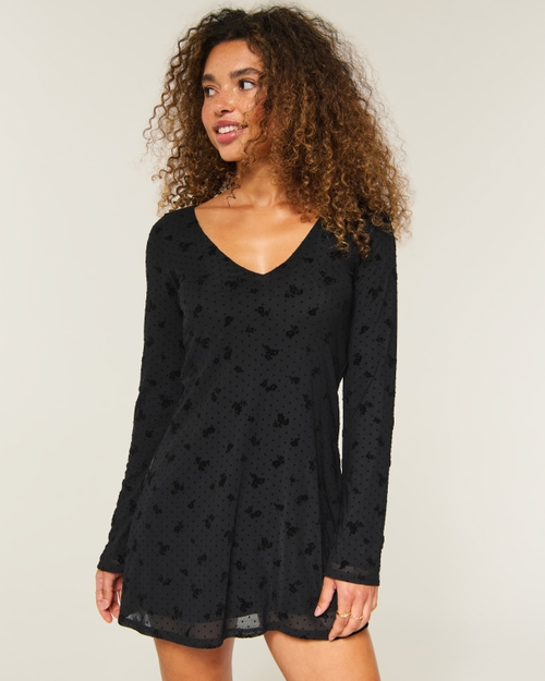 Long-Sleeve Mesh Mini Dress