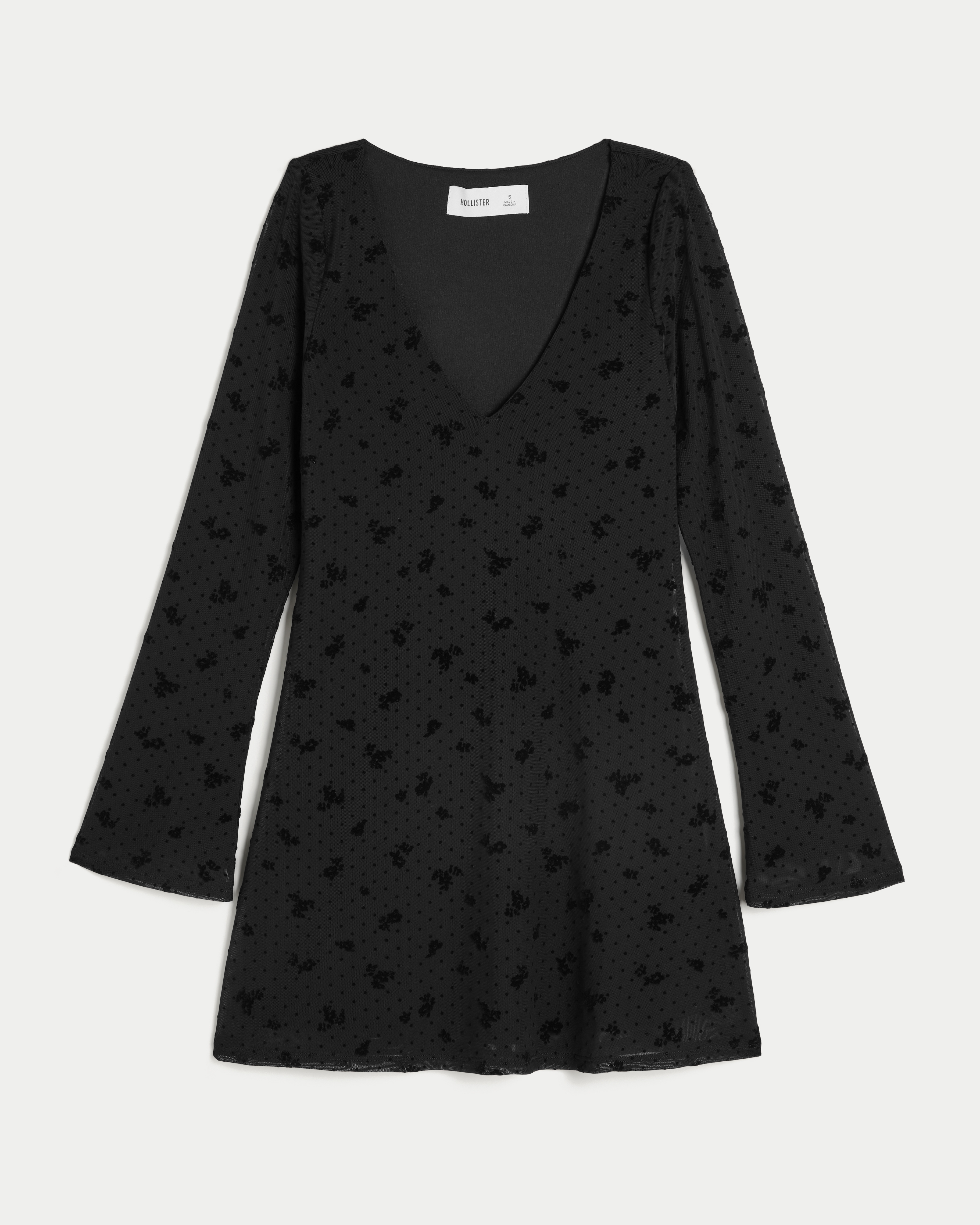 Long-Sleeve Mesh Mini Dress