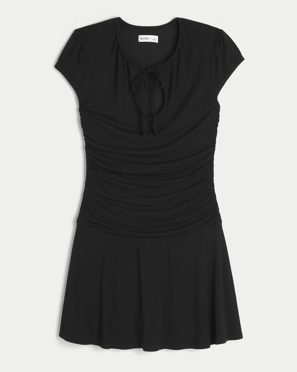 Knit Keyhole Mini Dress, Black view 1