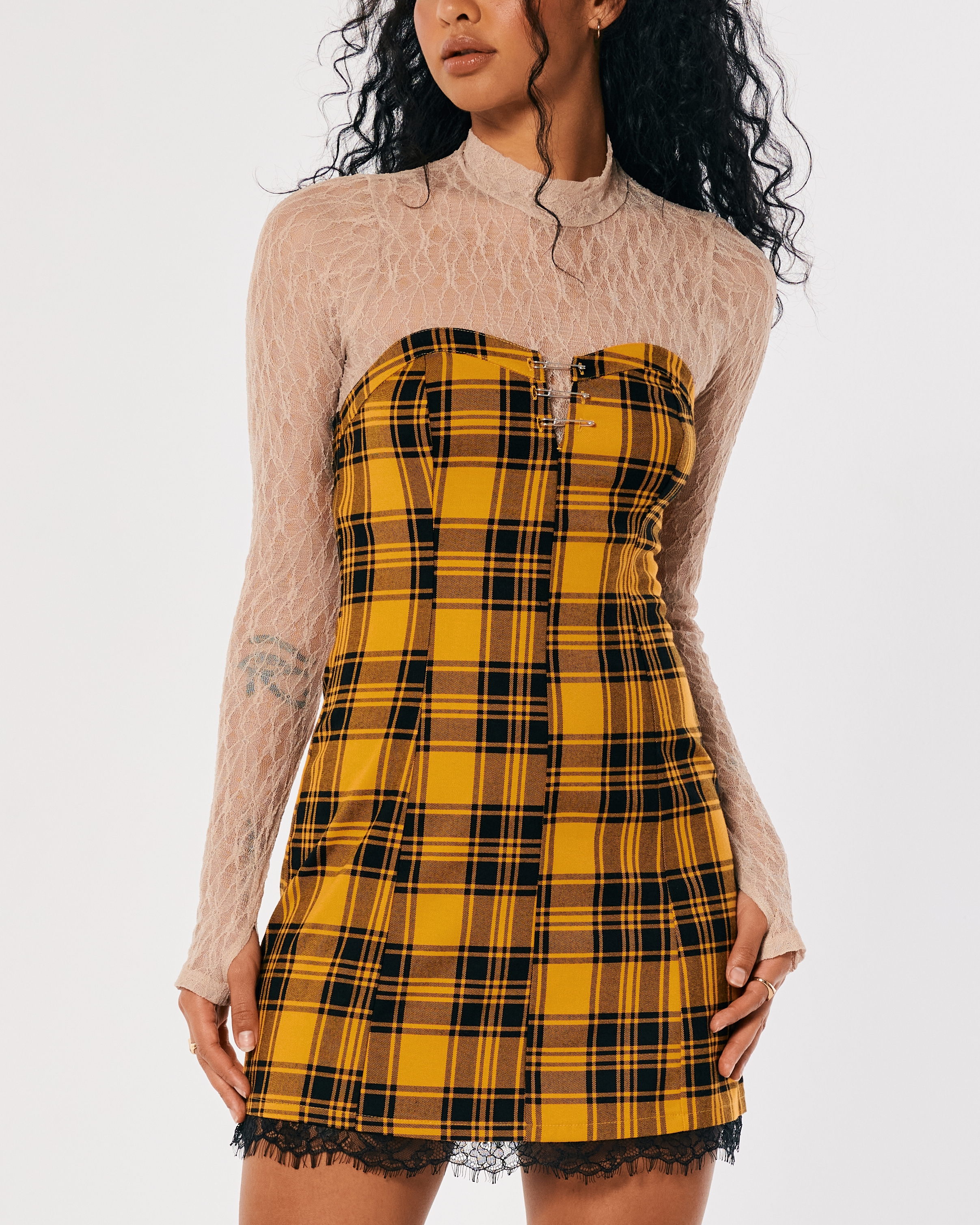 Hollister Social Tourist Plaid Corset Dress