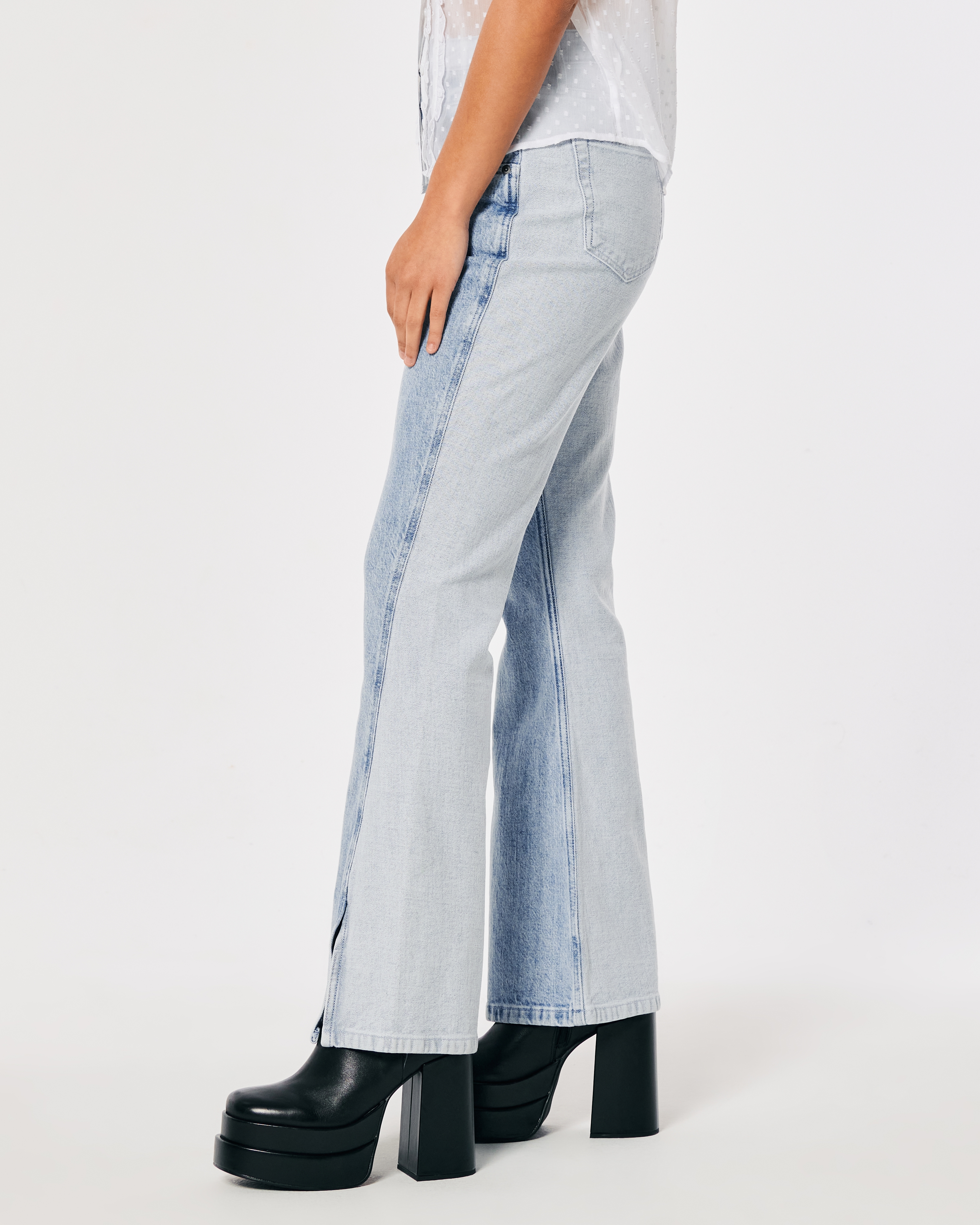 Social Tourist Highest Rise Double-Waistband Contrast Flare Jeans