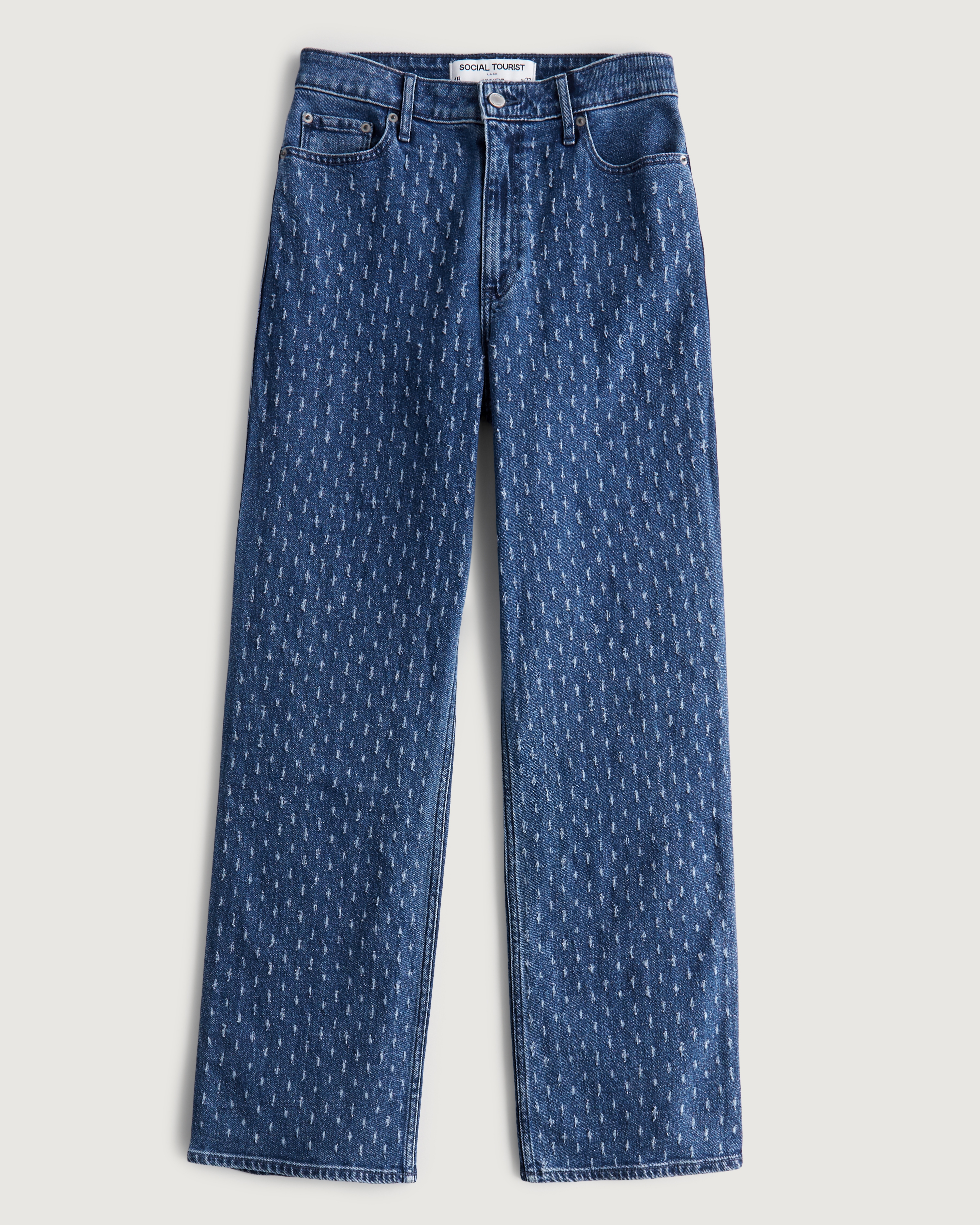 Social Tourist Ultra High-Rise Dot Pattern Straight Jeans