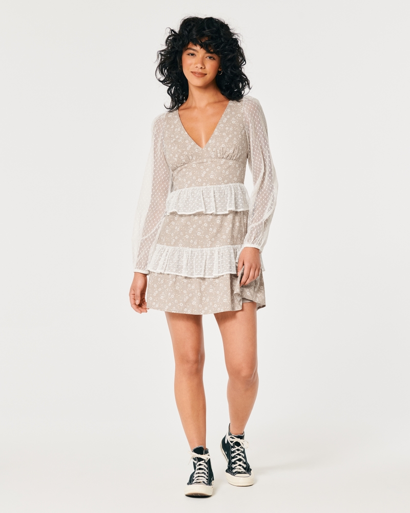 Social Tourist Lace Sleeve V-Neck Dress