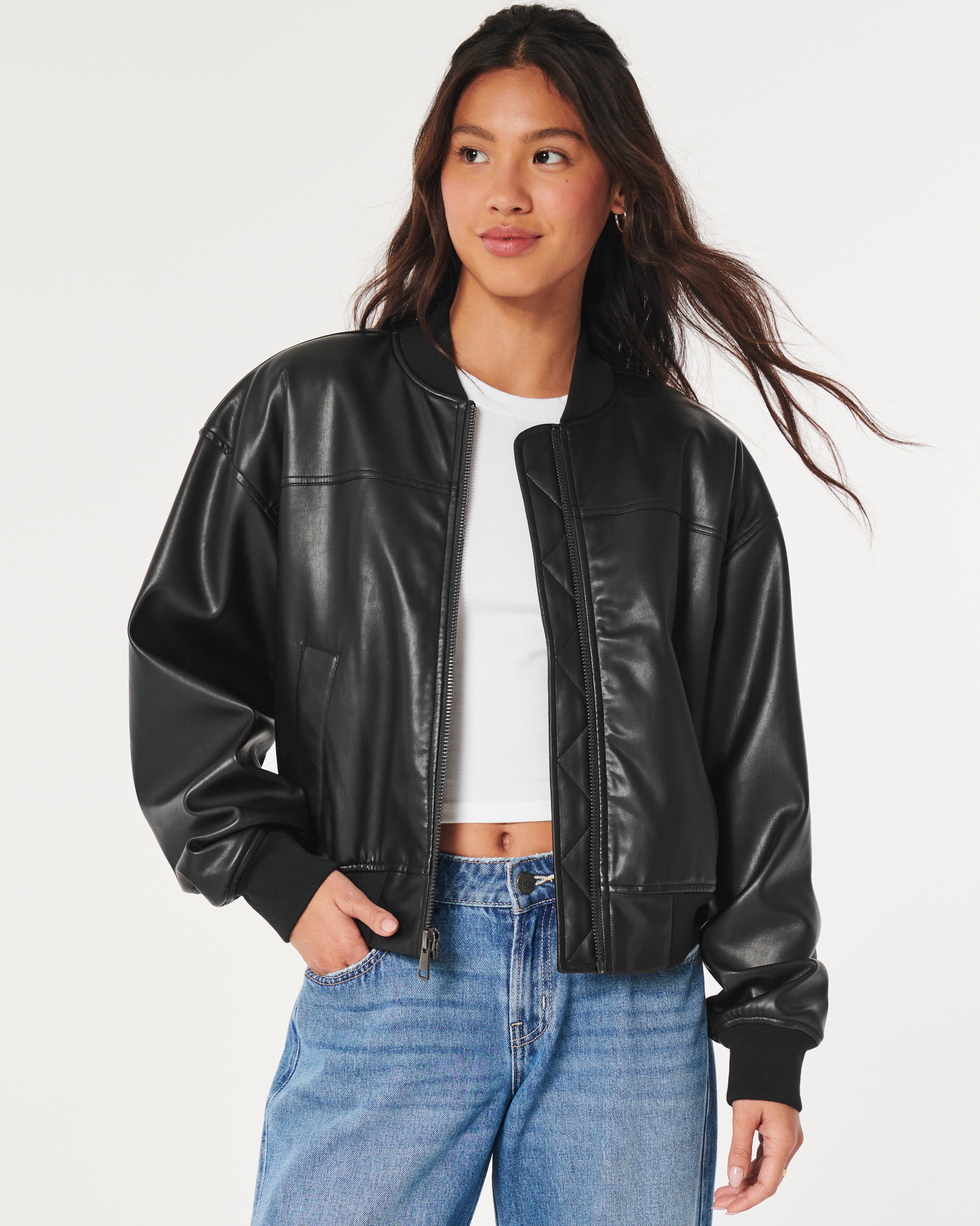 Social Tourist Oversized Vegan Leather Bomber Jacket