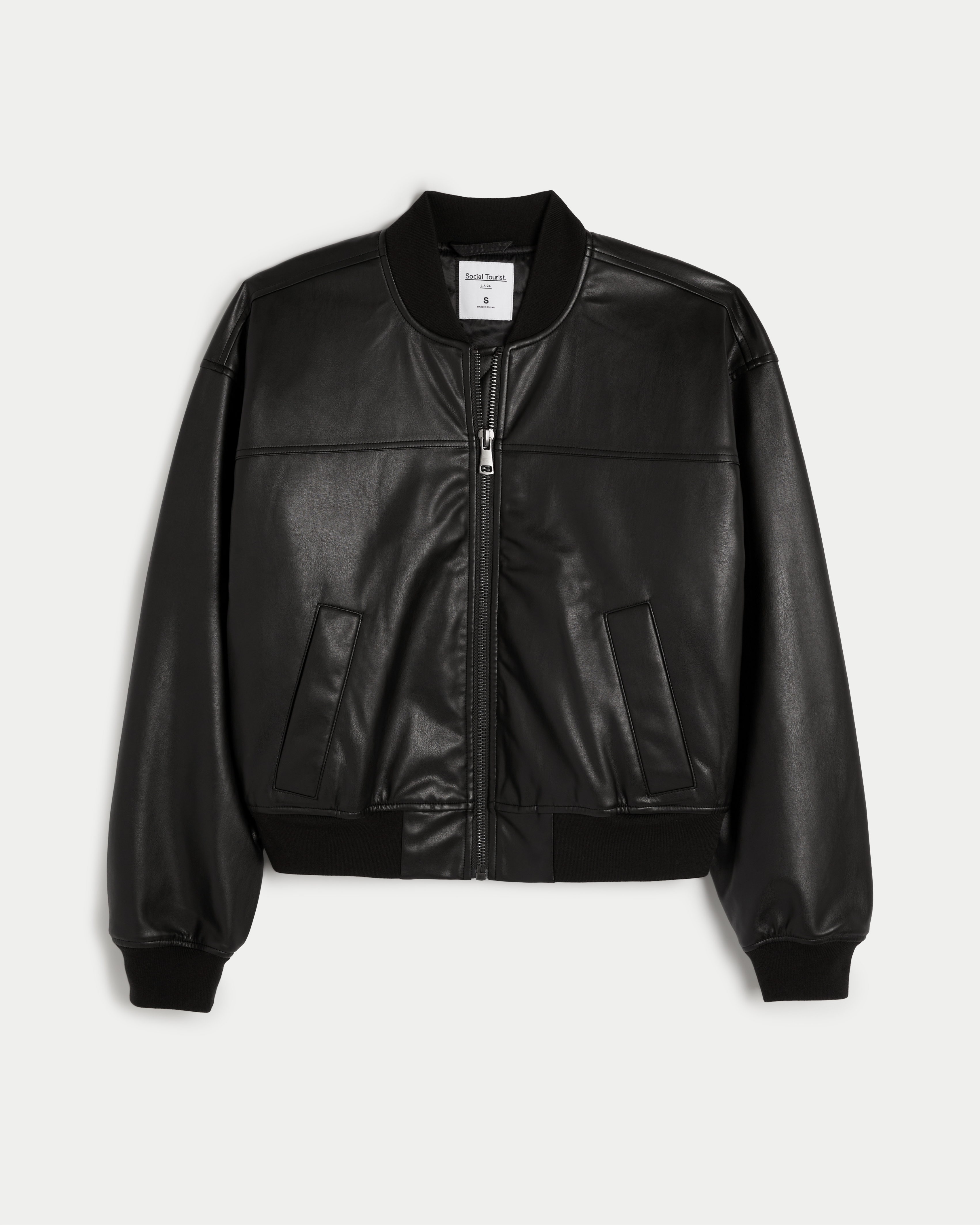 Social Tourist Oversized Vegan Leather Bomber Jacket