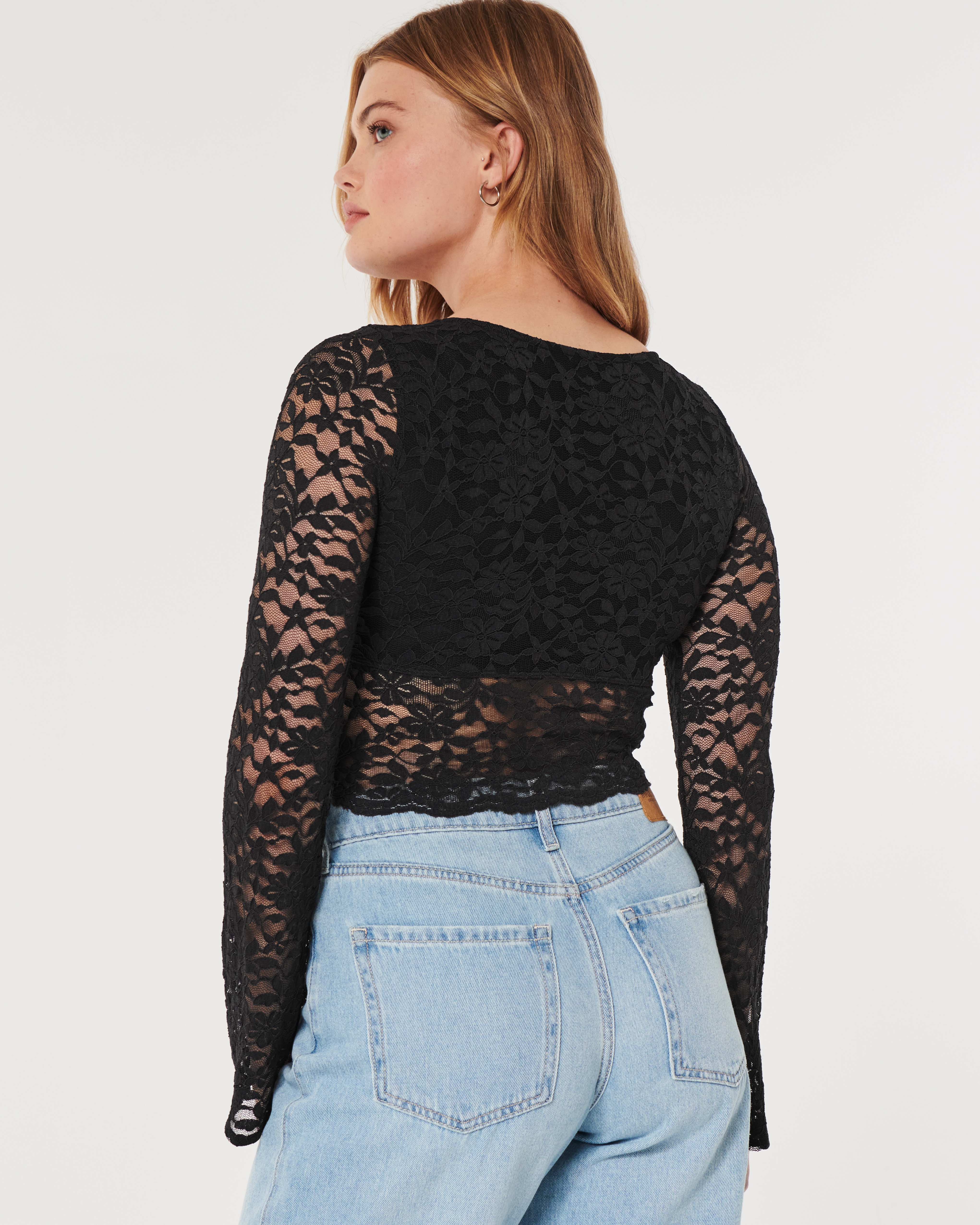 Social Tourist All-Over Lace Bell Sleeve Top