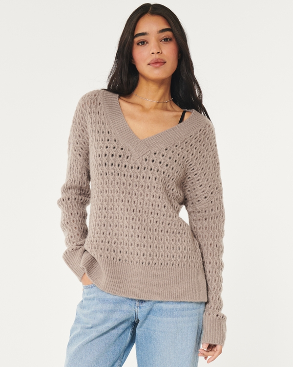 Hollister Beige Cream Cotton Wool Knit Long Sleeve Sweater Women Medium
