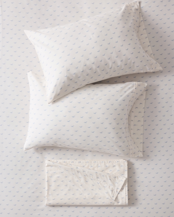 Hollister x Target Percale Seagull Sheet Set, Cream Print view 1