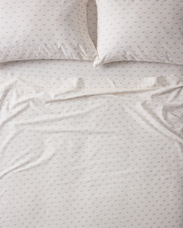 Hollister x Target Percale Seagull Sheet Set, Cream Print view 2