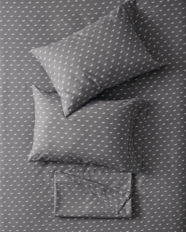 Hollister x Target Percale Seagull Sheet Set, Grey Pattern view 1