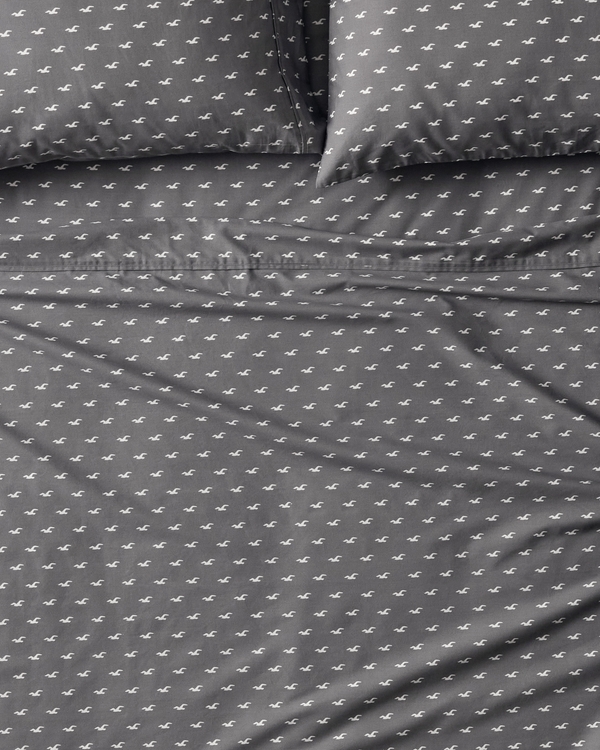 Hollister x Target Percale Seagull Sheet Set, Grey Pattern view 2