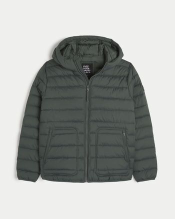 Lightweight hooded puffer jacket hollister on sale