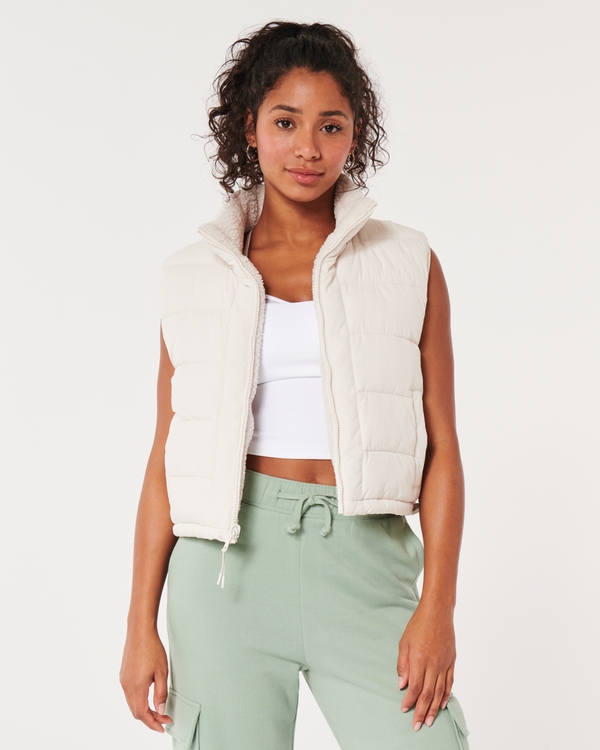 Gilly Hicks Sherpa-Lined Reversible Vest, Cream