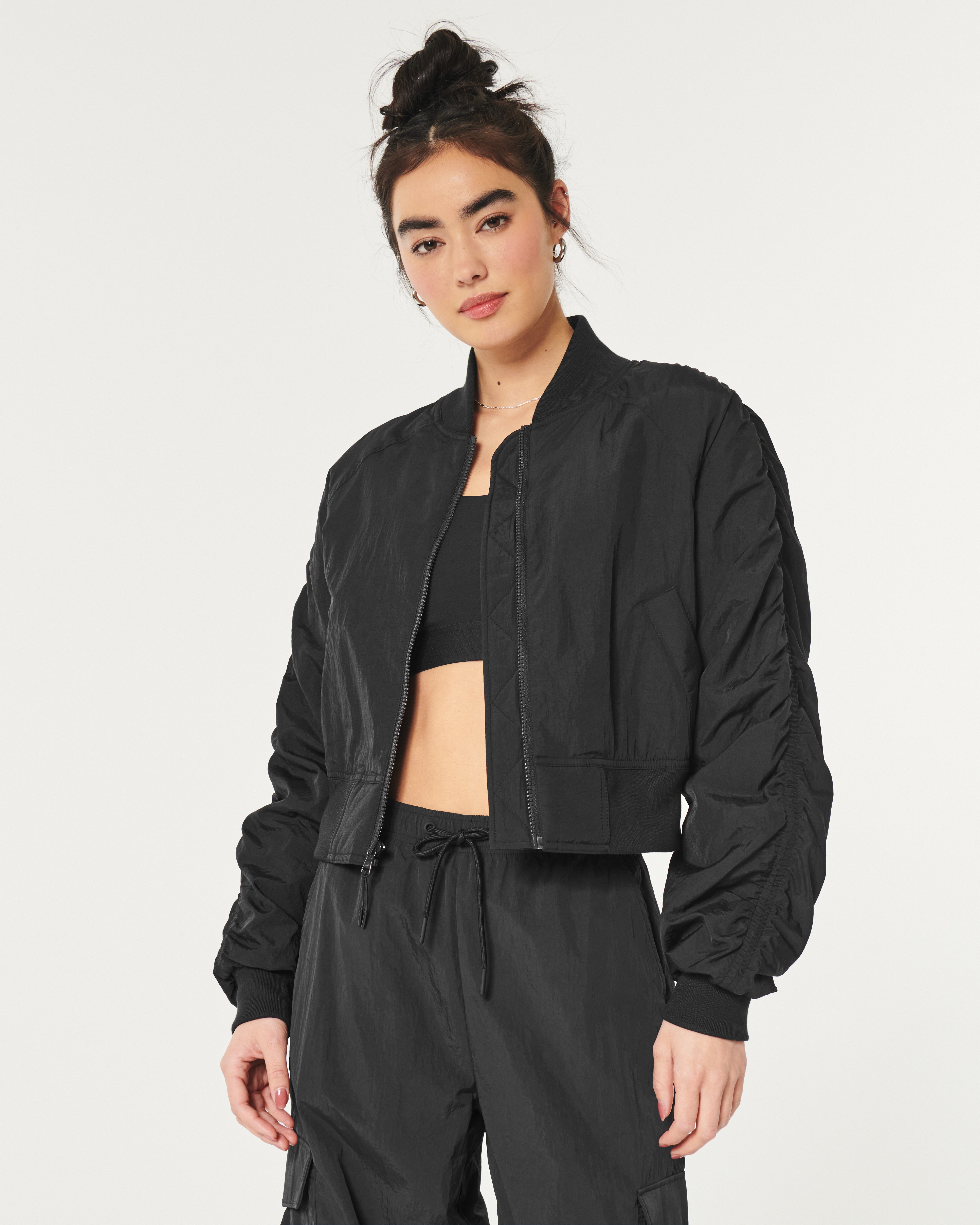 Hollister black online bomber jacket