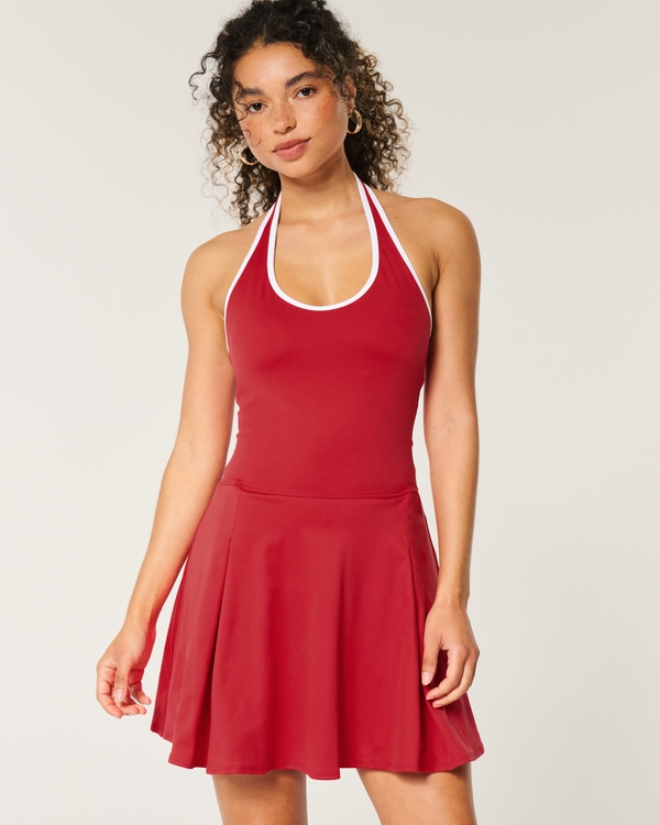 Gilly Hicks Active Pleated Halter Dress, Cherry Red