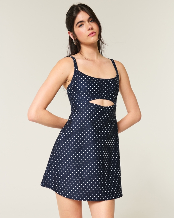 Gilly Hicks Active Recharge A-Line Cutout Dress, Navy Dot view 1
