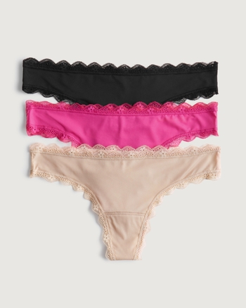 3pack Letter Tape Lace Thong Set