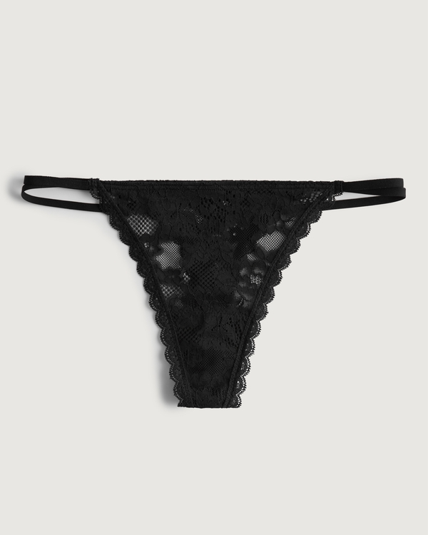 Gilly Hicks Lace Strappy Thong Underwear, Black