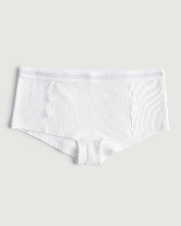 Gilly Hicks Ribbed Cotton Blend Boyshort Underwear, White