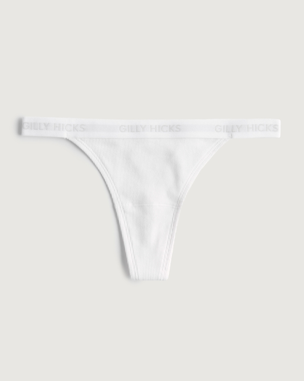 Gilly Hicks Ribbed Cotton Blend Thong Underwear, White