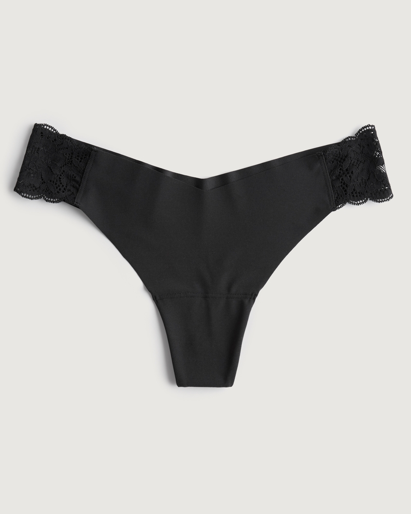 GILLIGAN & O'MALLEY Intimates Ebony Black XS No-Show Lace Thong Panty  REDUCED