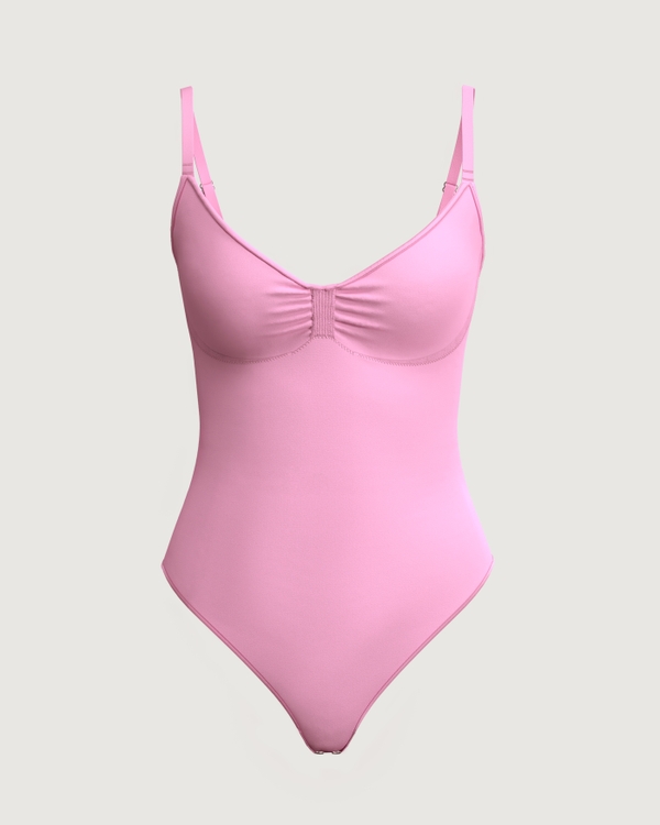 Stretchy Skintight Bodysuit with Hollow Out Design Pink/Golden