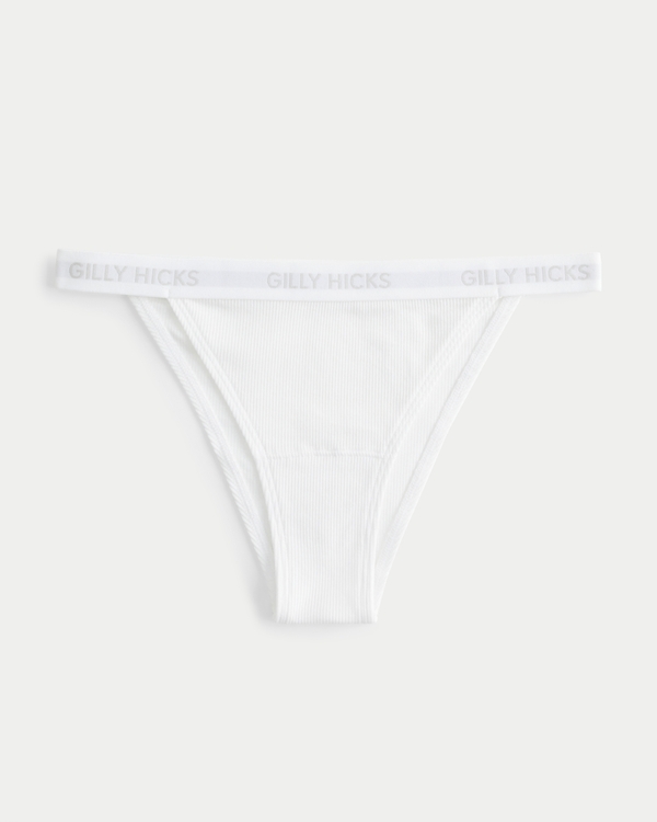 Gilly Hicks Ribbed Cotton Blend Cheeky Underwear, White