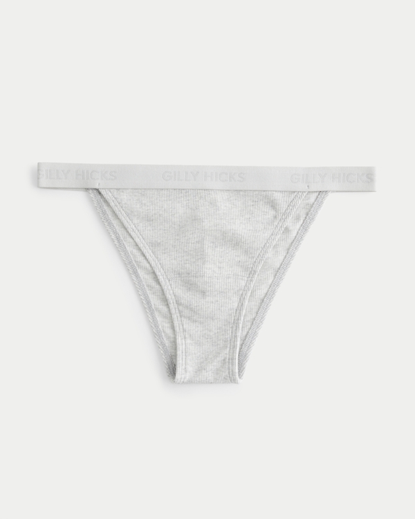 Gilly Hicks Ribbed Cotton Blend Cheeky Underwear, Light Heather Grey