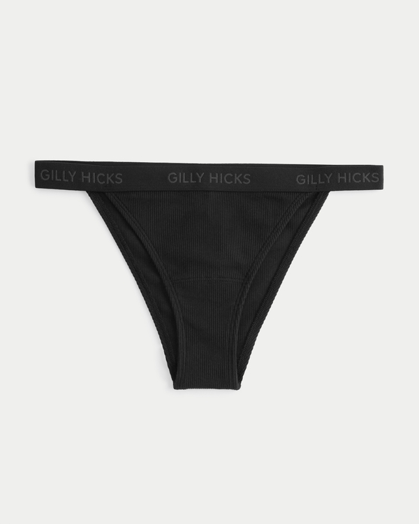 Gilly Hicks Ribbed Cotton Blend Cheeky Underwear, Black