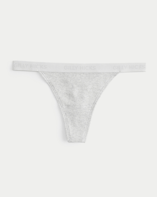 Gilly Hicks Ribbed Cotton Blend Thong Underwear, Light Heather Grey