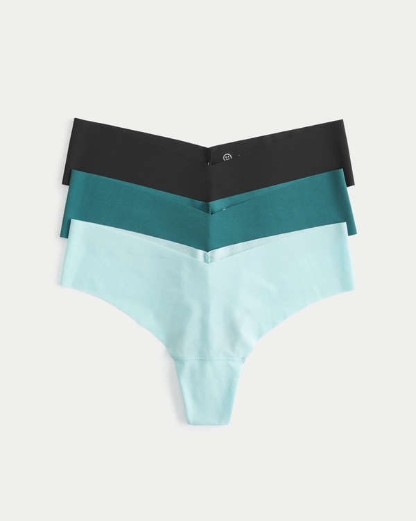 Gilly Hicks No-Show Thong Underwear 3-Pack, Black-teal-light Blue