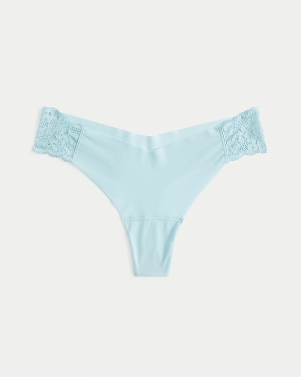 Gilly Hicks Lace-Side No-Show Thong Underwear, Light Blue