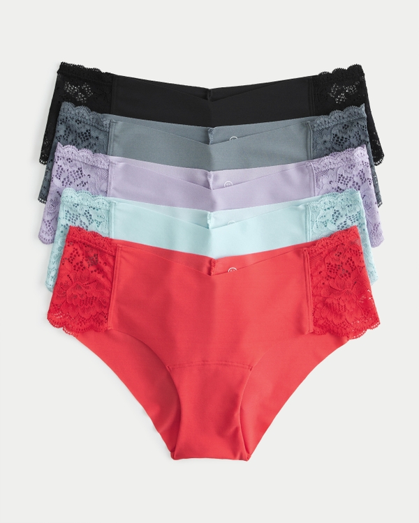 Gilly Hicks Lace-Side No-Show Hiphugger Underwear 5-Pack, Multicolor Multipack