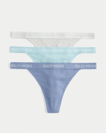 Women's Gilly Hicks Ribbed Cotton Blend Thong Underwear 3-Pack, Women's  Bras & Underwear