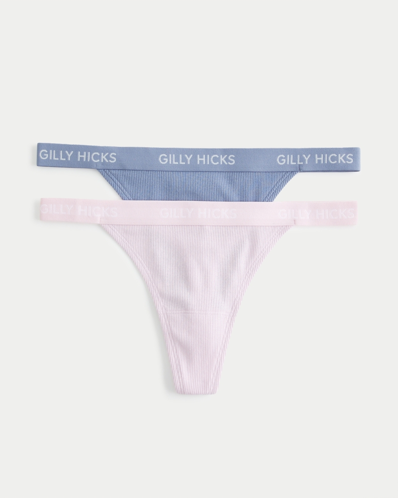 Women's Gilly Hicks Ribbed Cotton Blend Thong Underwear 2-Pack