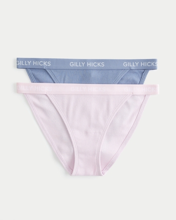 Women's Gilly Hicks Ribbed Cotton Blend Bikini Underwear 2-Pack