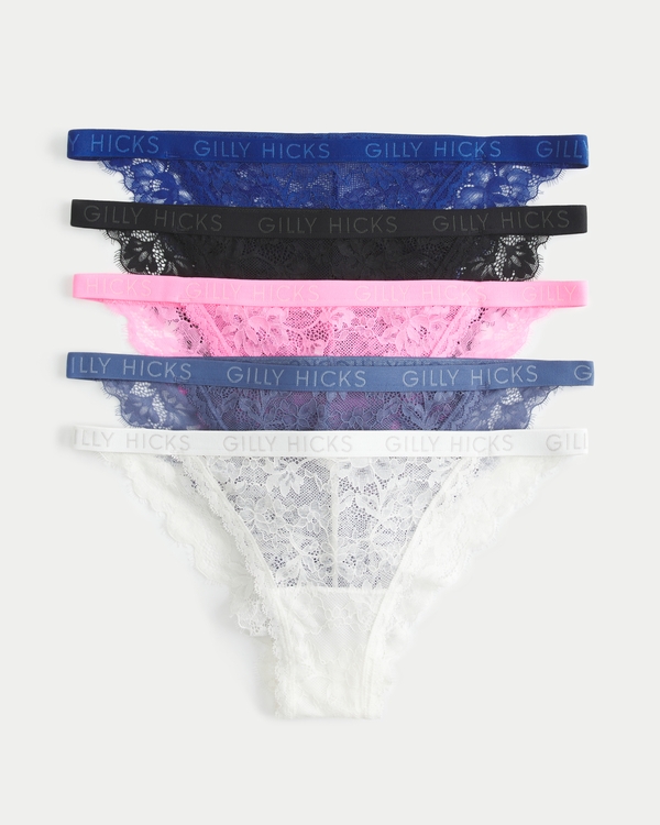 Gilly Hicks Lace Cheeky Underwear 5-Pack, Cobalt Blue-black-pink-blue-white