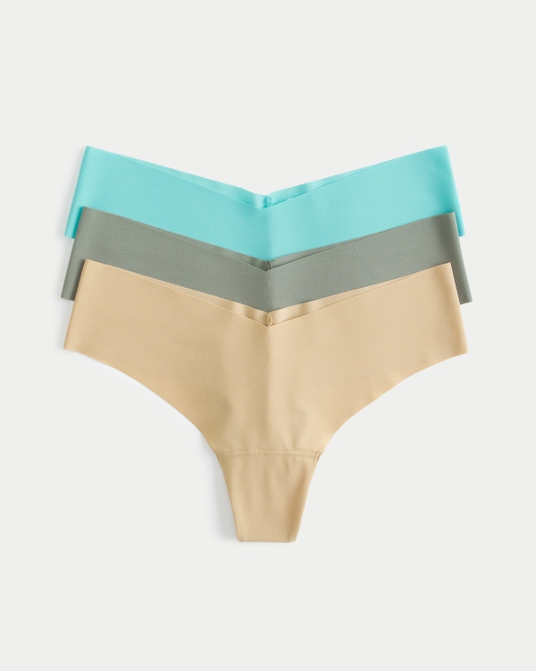 Gilly Hicks No-Show Thong Underwear 3-Pack, Turquoise-dark Green-tan