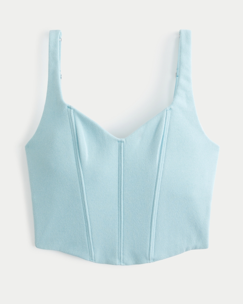 Abercrombie & Fitch Blue Crop Square Neck Super Soft Corset Tank