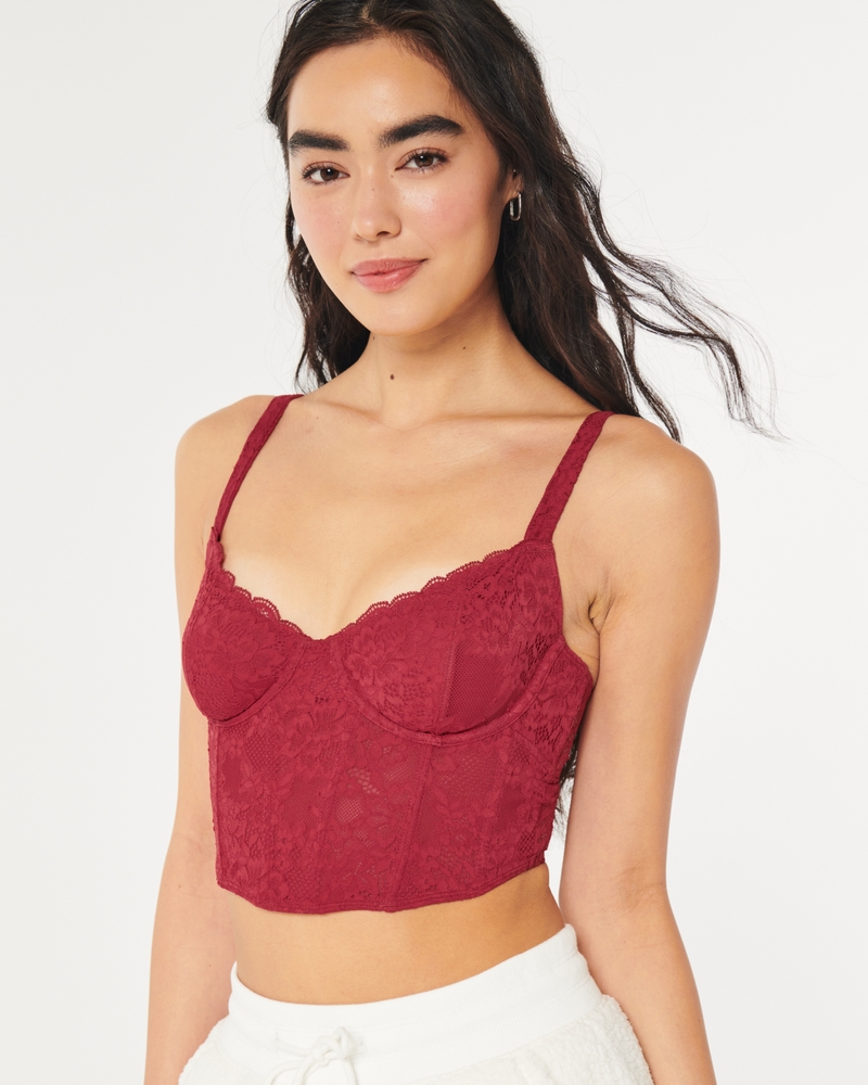 NWT HOLLISTER WOMENS GILLY HICKS MAGENTA PINK LACE RUFFLE CROP TOP BRALETTE  L