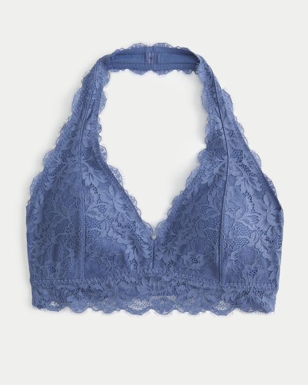 AUTHENTIC HOLLISTER Navy Lace Halter Bralette with Removable Pads