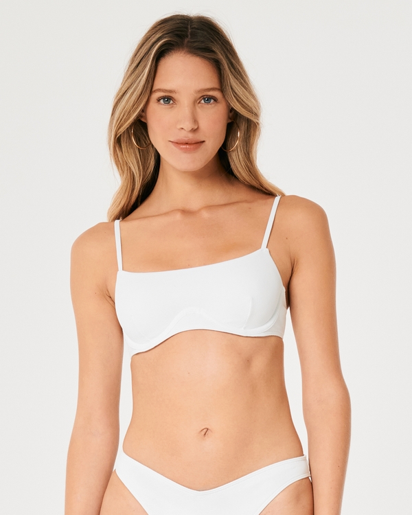 Gilly Hicks Pique Straight-Neck Underwire Bikini Top, White