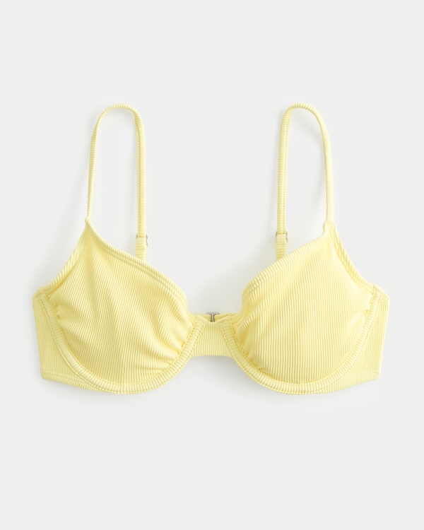 Gilly Hicks Ribbed Ruched Bustier Bikini Top, Lemonade Yellow