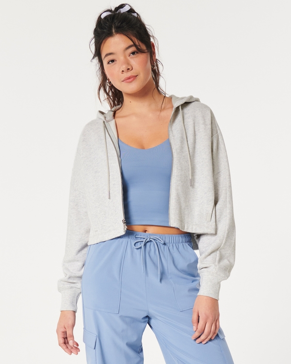 Cropped zip-through hoodie - Light beige - Ladies