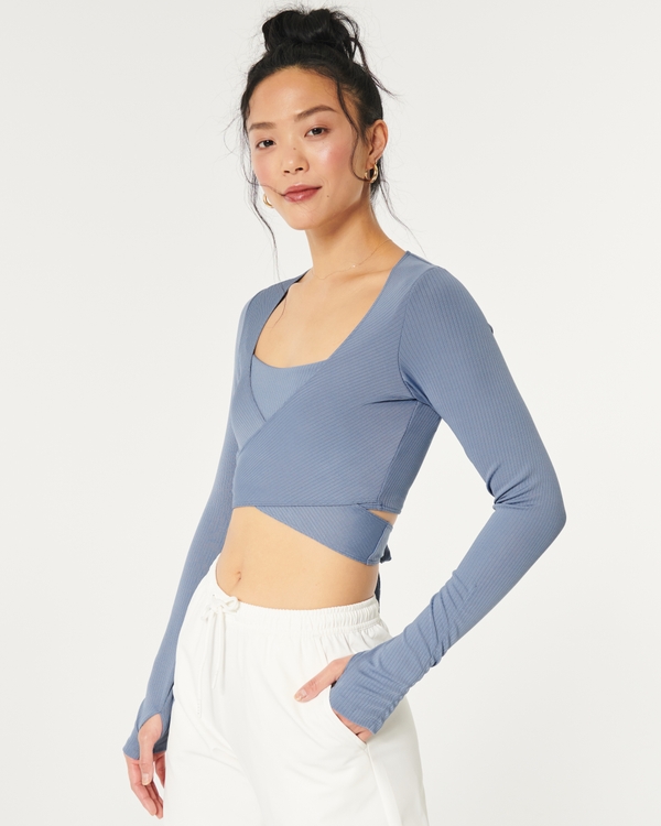 Gilly Hicks Active Recharge Ribbed Wrap Top, Blue
