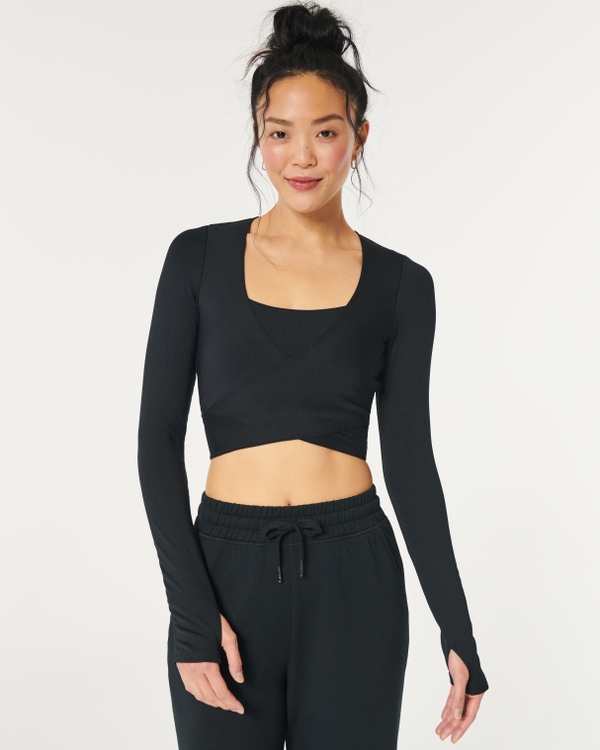 Gilly Hicks Active Recharge Ribbed Wrap Top, Black