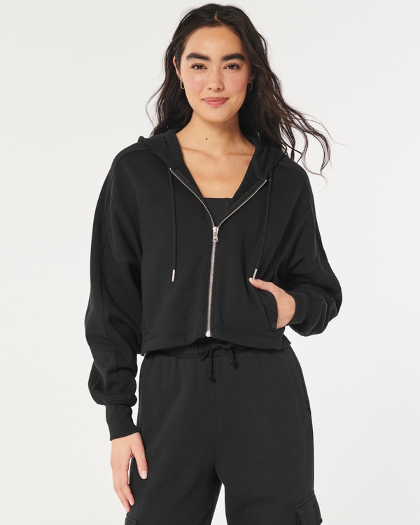 Black zip best sale up hoodie cropped