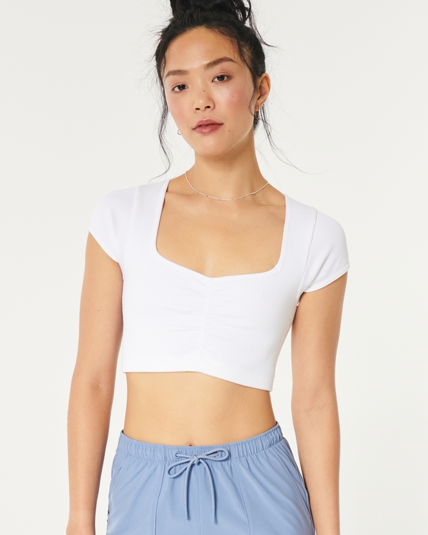Gilly Hicks Ribbed Seamless Fabric Cinched Top, White