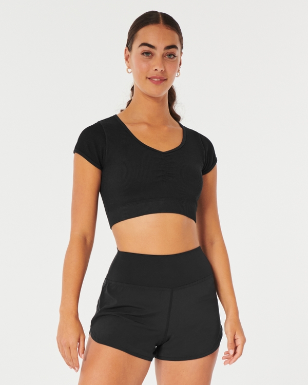 Gilly Hicks Ribbed Seamless Fabric Cinched Top, Black